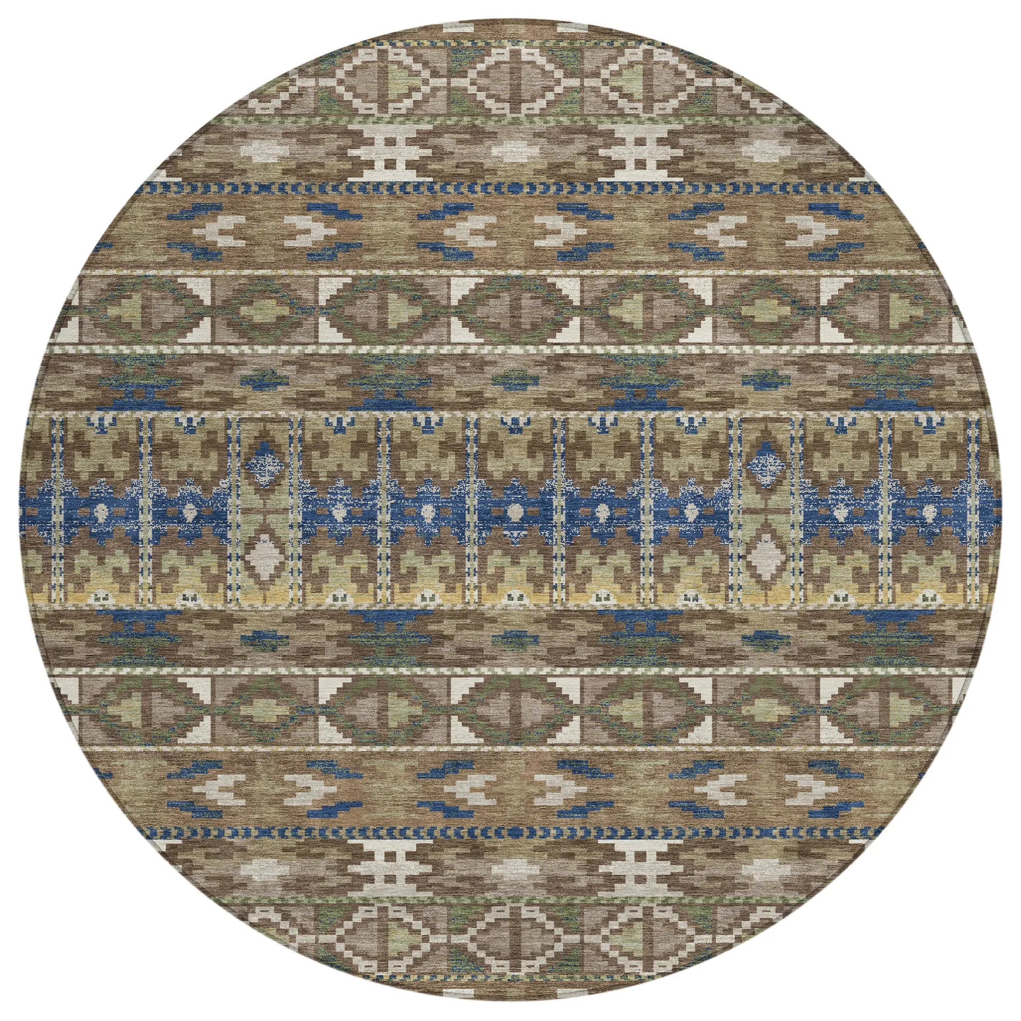 8' Brown And Taupe Round Geometric Washable Indoor Outdoor Area Rug Homeroots Outdoor